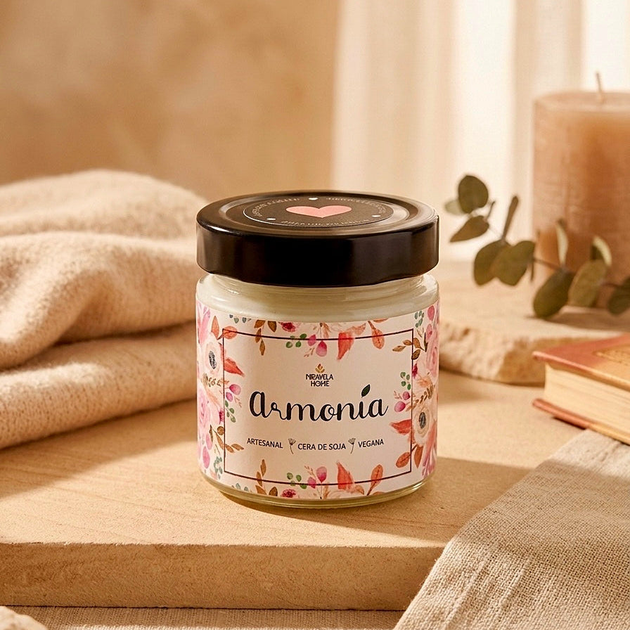❥  Vela "Armonía"  con corazón de cuarzo rosa 💖