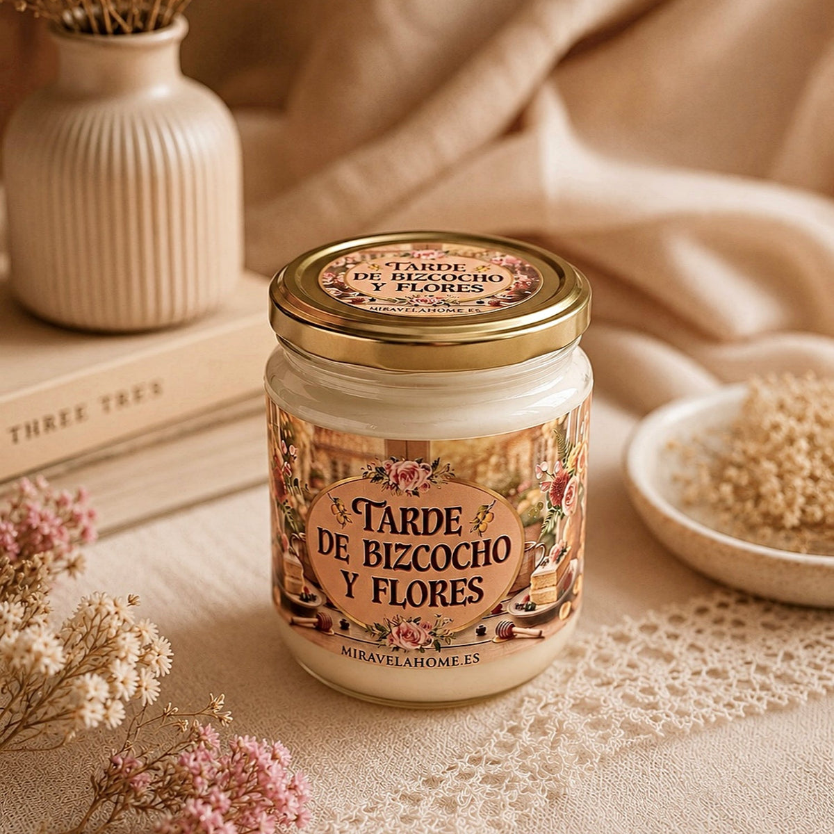 ❥ Vela "Tarde de bizcocho y flores"🧁