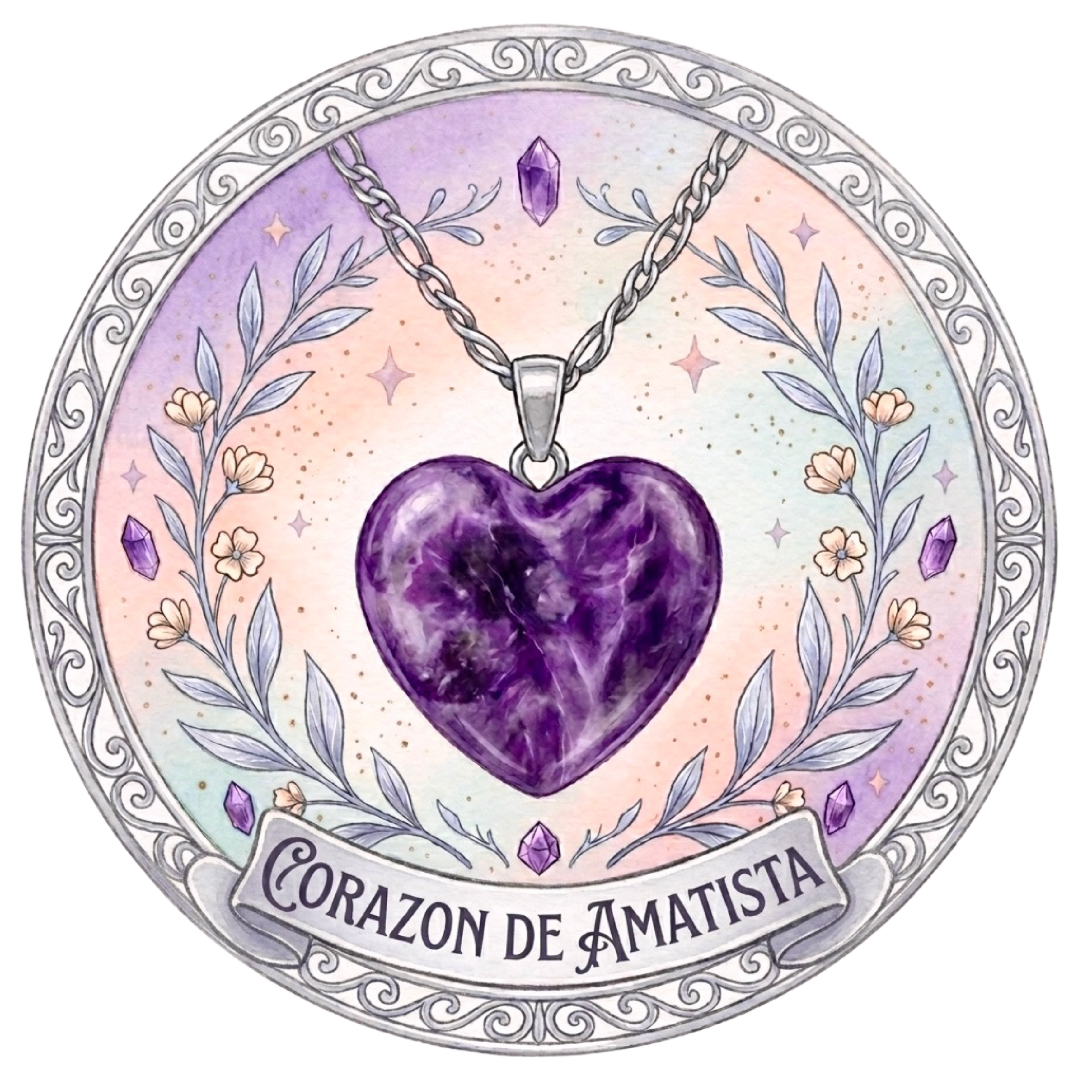 ❥ Colgante corazón de AMATISTA ♡ (Claridad, protección, calma)