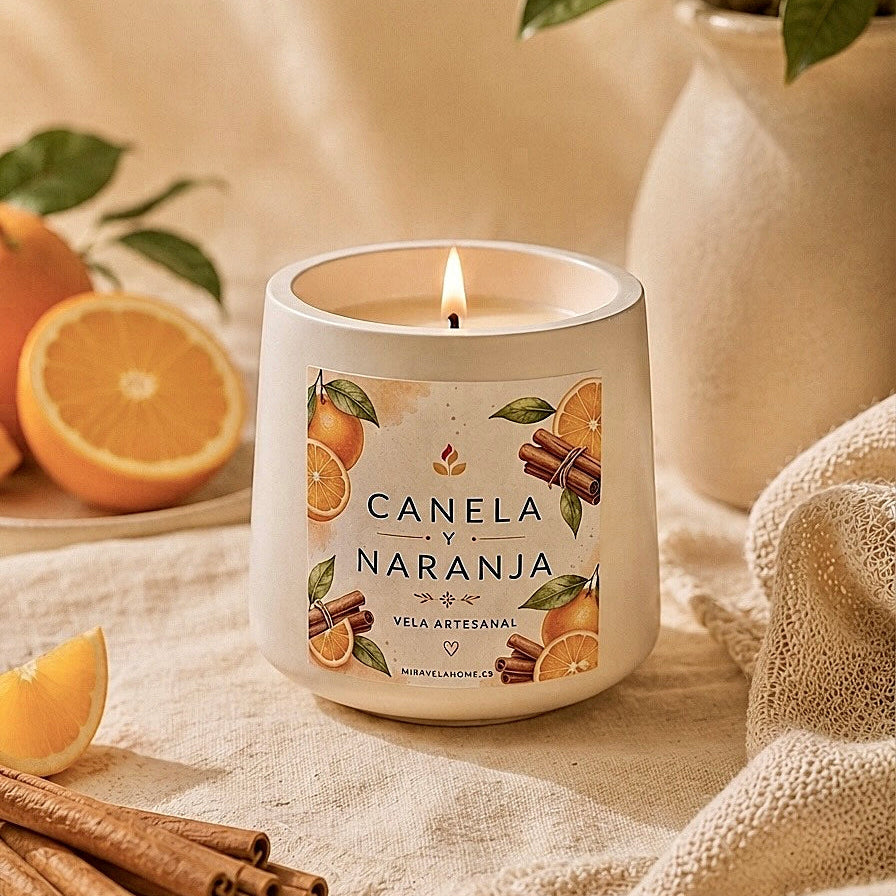 ❥ Vela Artesanal "Gaia", aroma Canela y Naranja