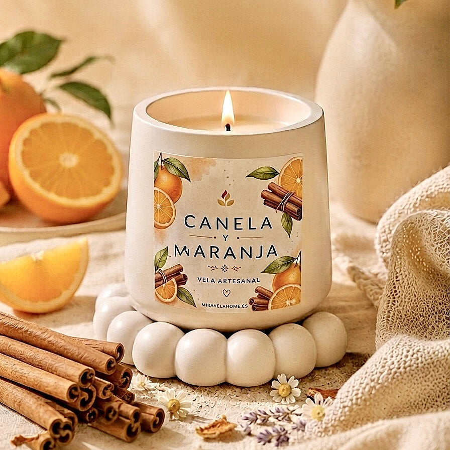 ❥ Vela Artesanal "Gaia", aroma Canela y Naranja