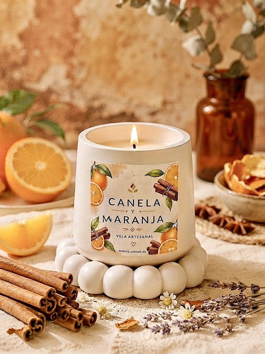 ❥ Vela Artesanal "Gaia", aroma Canela y Naranja