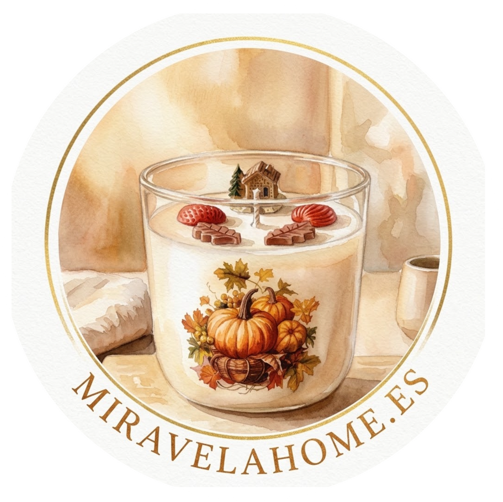 ❥ Vela de Otoño con Casita y calabazas decorativas en vaso (nuevo) | Edición limitada
