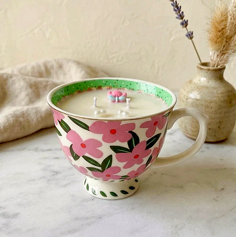❥ Vela en taza floral, aroma mimosa  | Edición limitada fin temporada