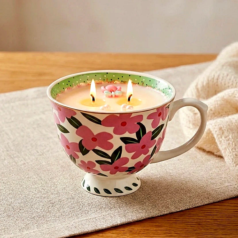 ❥ Vela en taza floral, aroma mimosa  | Edición limitada fin temporada