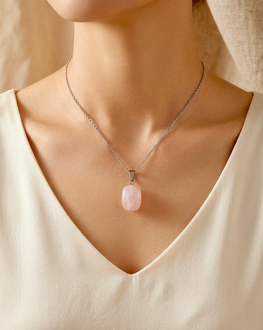 ❥ Colgante cristal cuarzo rosa ♡ (Amor, confianza, armonía)