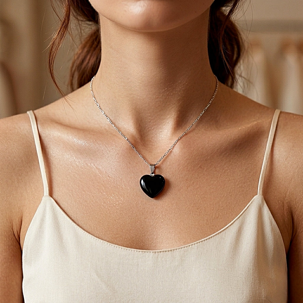 ❥ Colgante corazón obsidiana ♡ (Protección, equilibrio, autoconocimiento)
