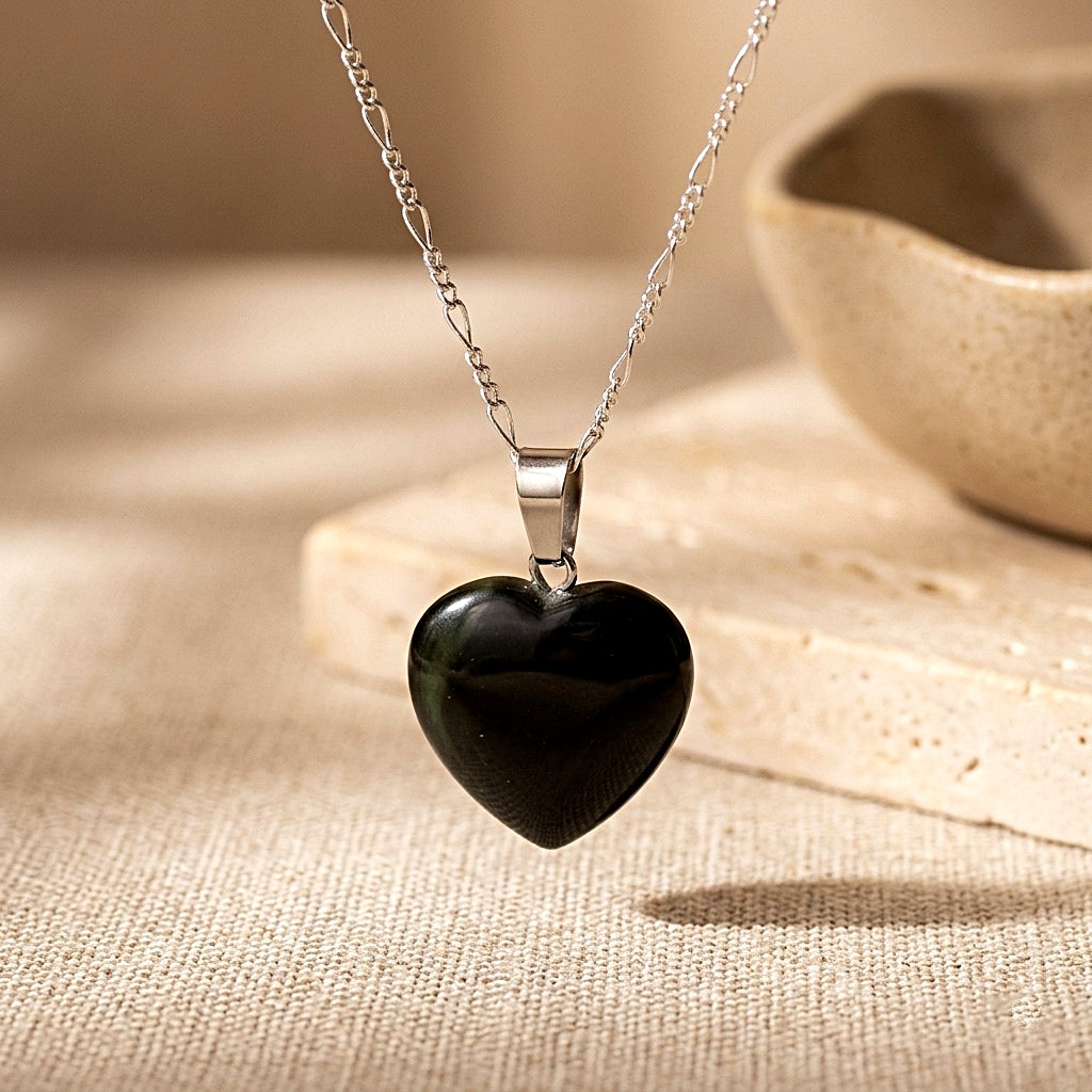 ❥ Colgante corazón obsidiana ♡ (Protección, equilibrio, autoconocimiento)