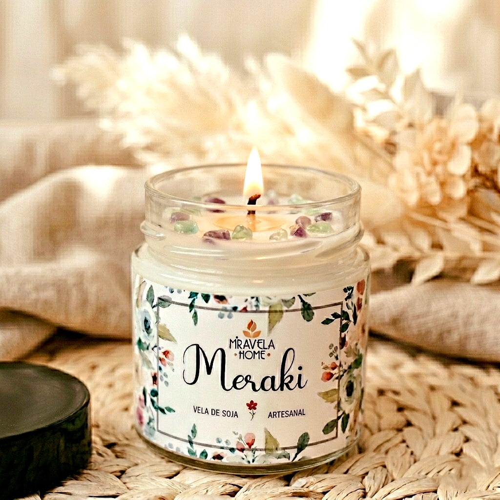 ❥ Vela "Meraki", con corazón de aventurina 💚
