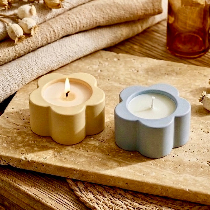 ❥Vela en envase de artesanal en forma de flor (6 aromas a elegir) / Restos de colección.