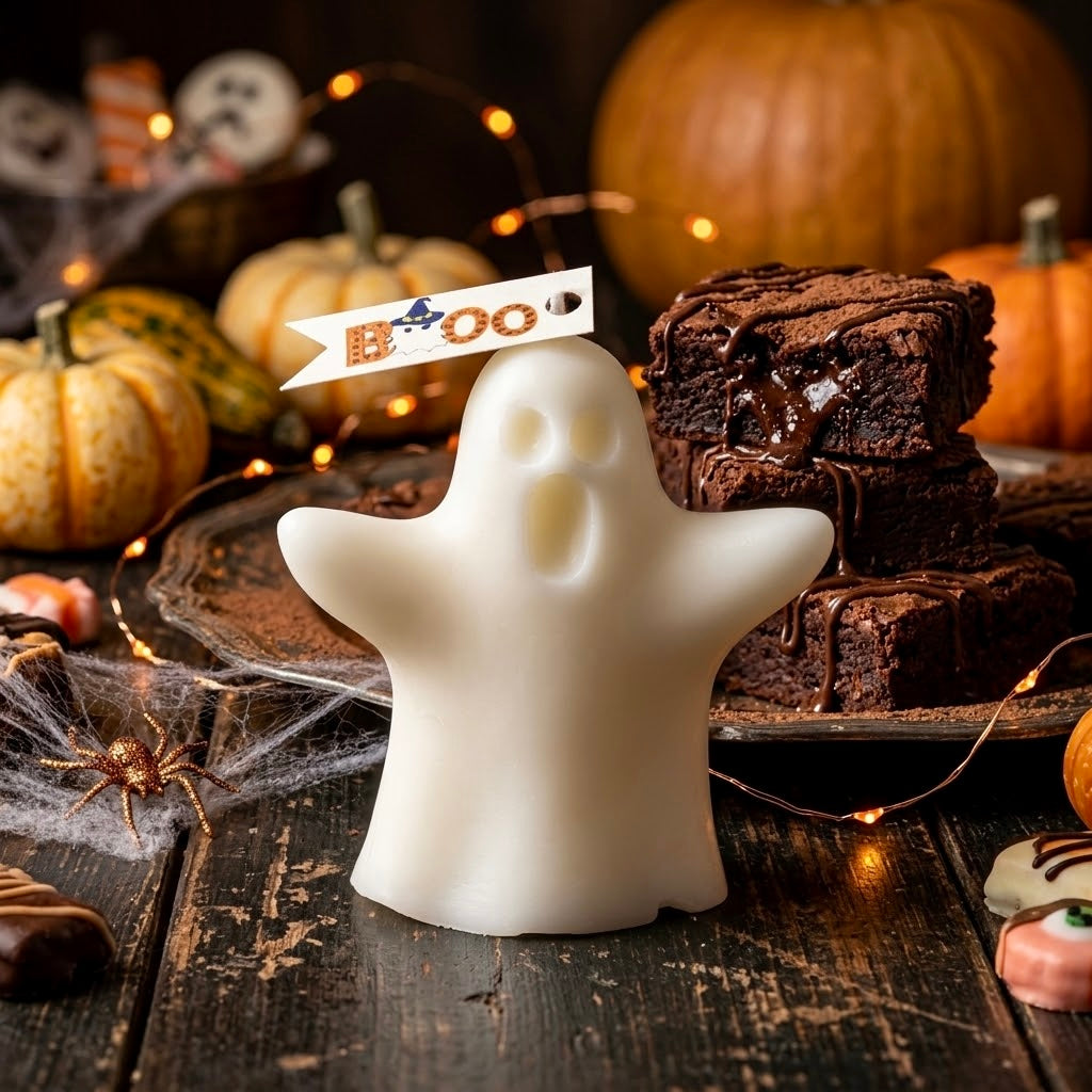 ❥ Vela "Fantasma Halloween" 👻 (Aroma Brownie de chocolate")