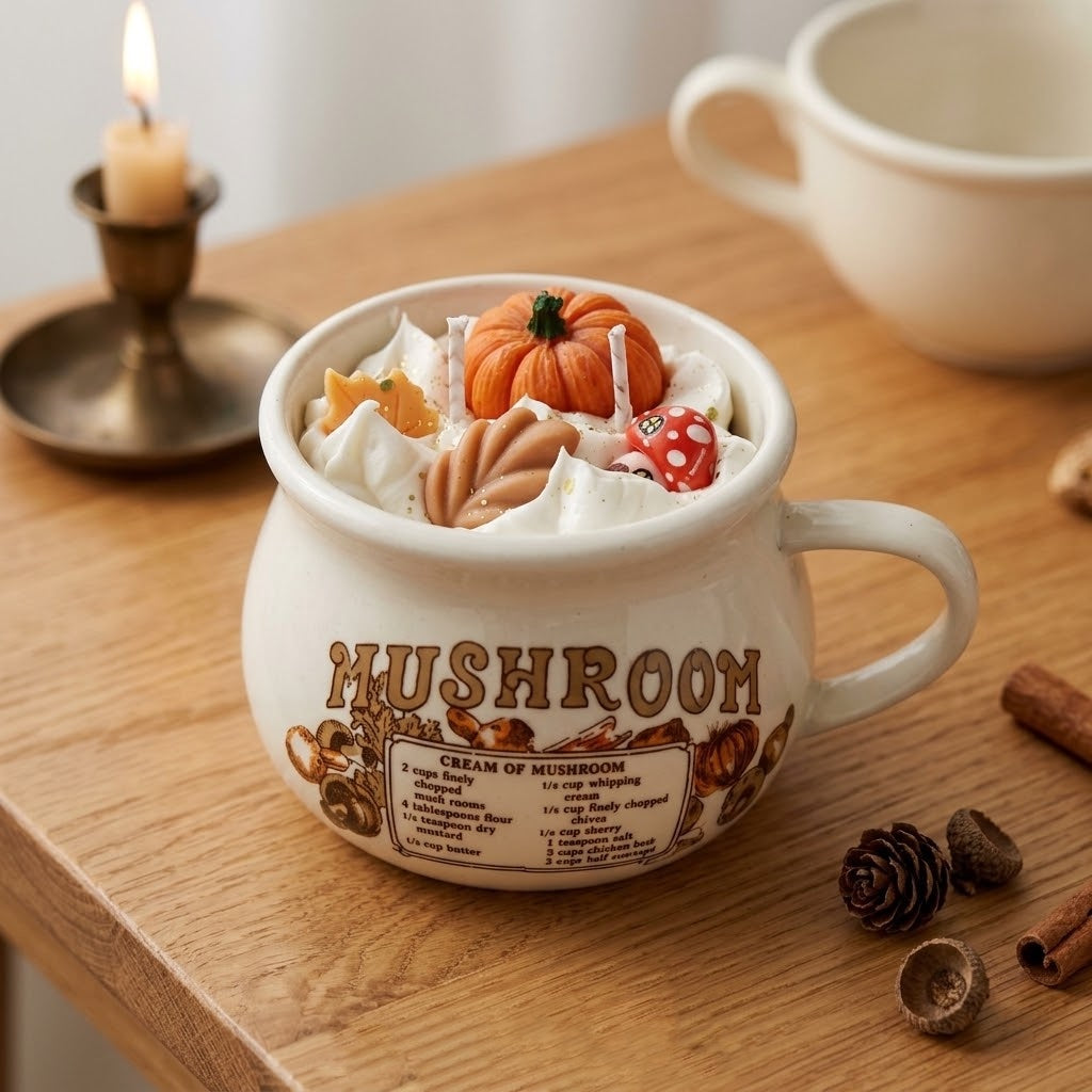 ❥ Vela Artesanal en Taza reciclada estilo Vintage - Aroma Calabaza y Especias (750g) | Edición limitada