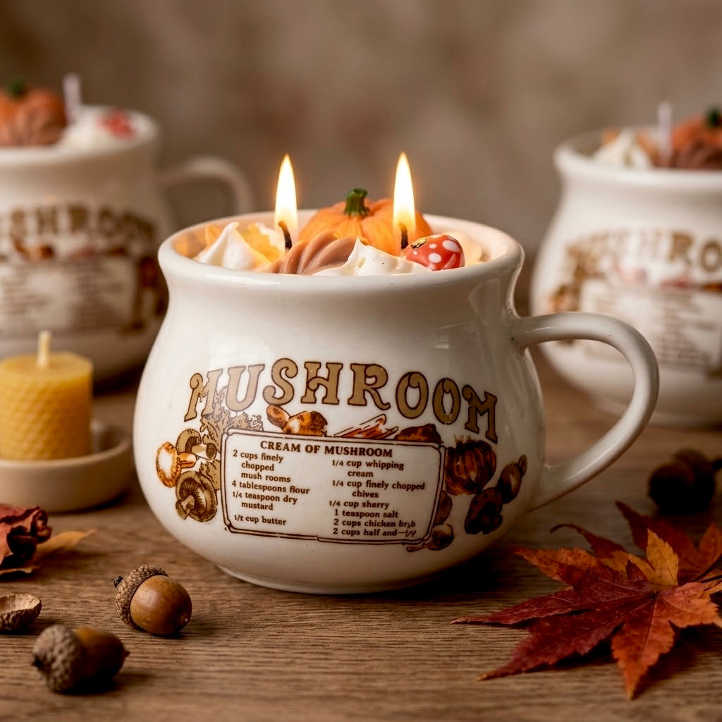 ❥ Vela Artesanal en Taza reciclada estilo Vintage - Aroma Calabaza y Especias (750g) | Edición limitada