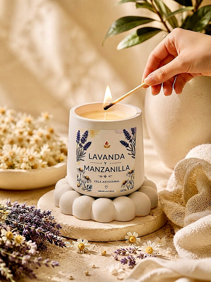 ❥ Vela Artesanal "Gaia", aroma Lavanda y Manzanilla