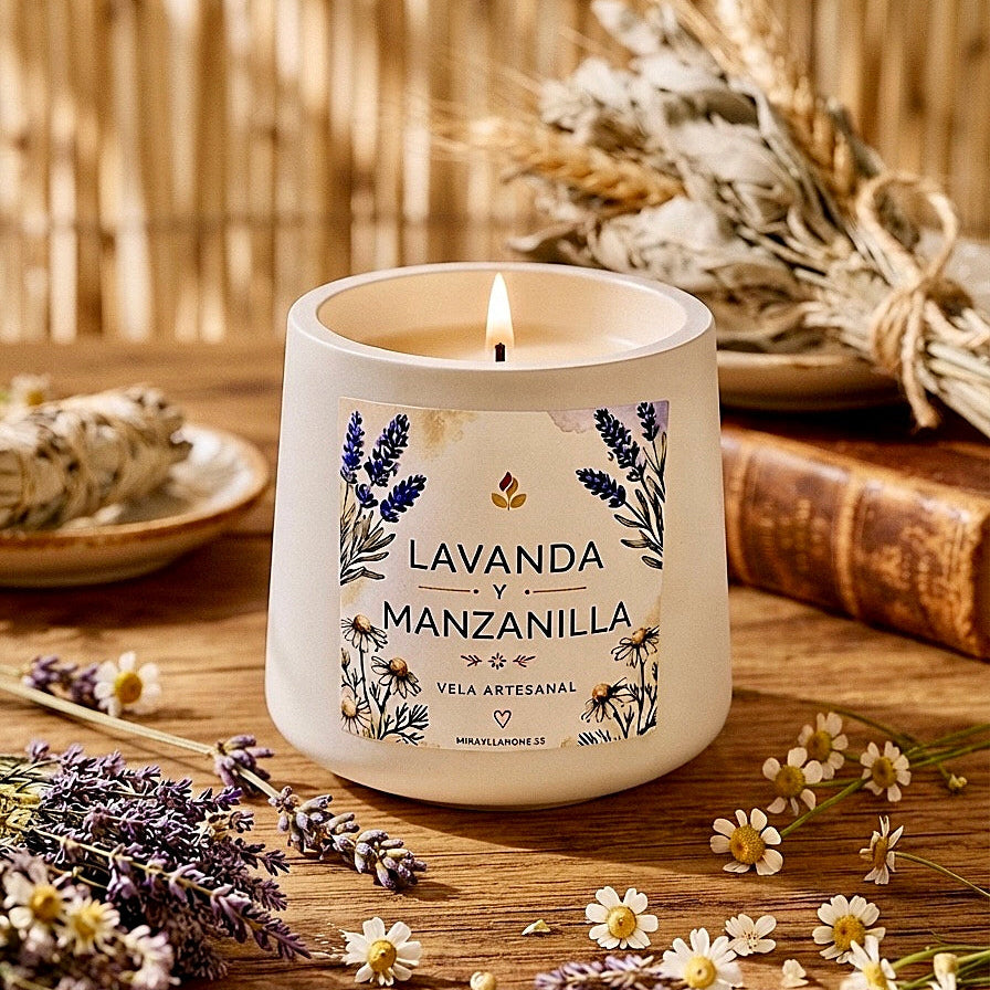 ❥ Vela Artesanal "Gaia", aroma Lavanda y Manzanilla