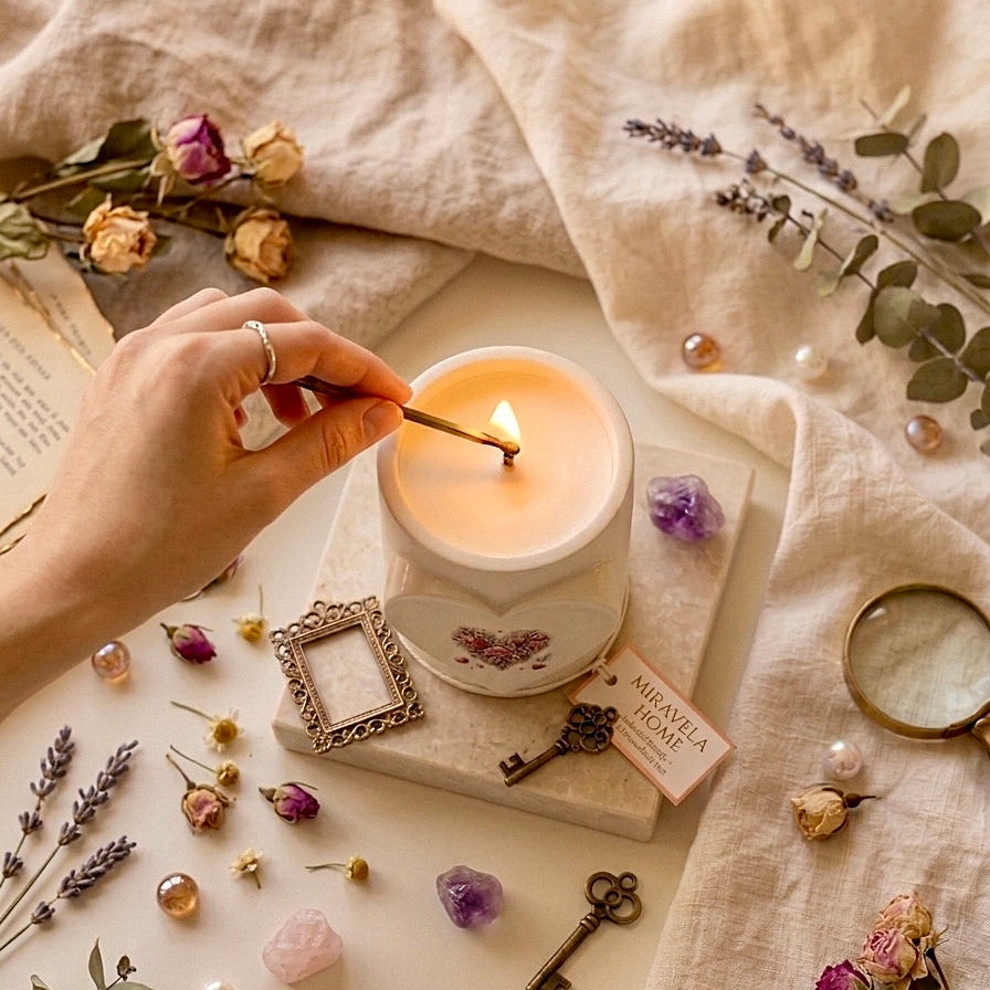 ❥ Vela Romántica Artesanal "Corazón Floral" (6 aromas a elegir)