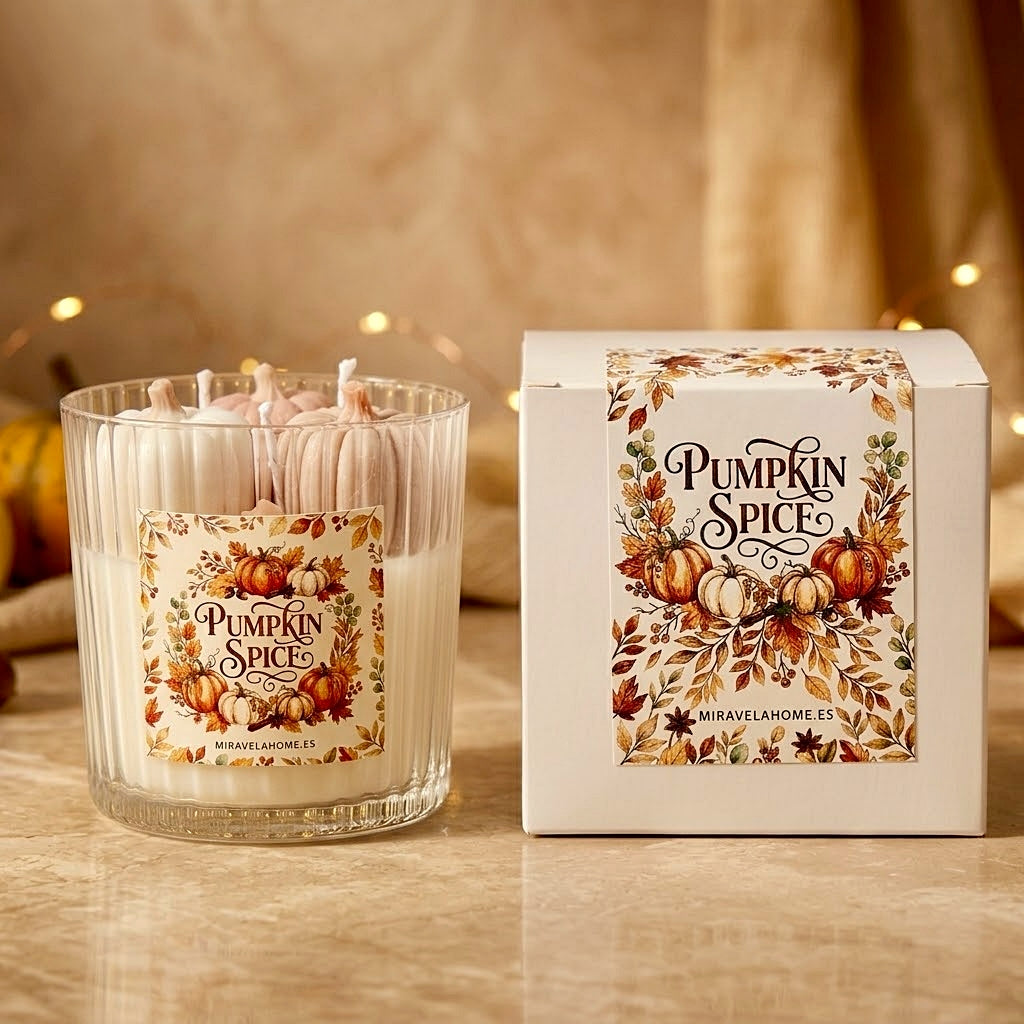 ❥ Vela aroma Pumpkin Spice en vaso (nuevo) con calabazas | Edición limitada.